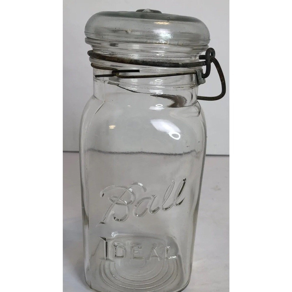 Ball Ideal Square Canning Jar Number 1 Wire Bale 8 Inch Vintage Clear Glass